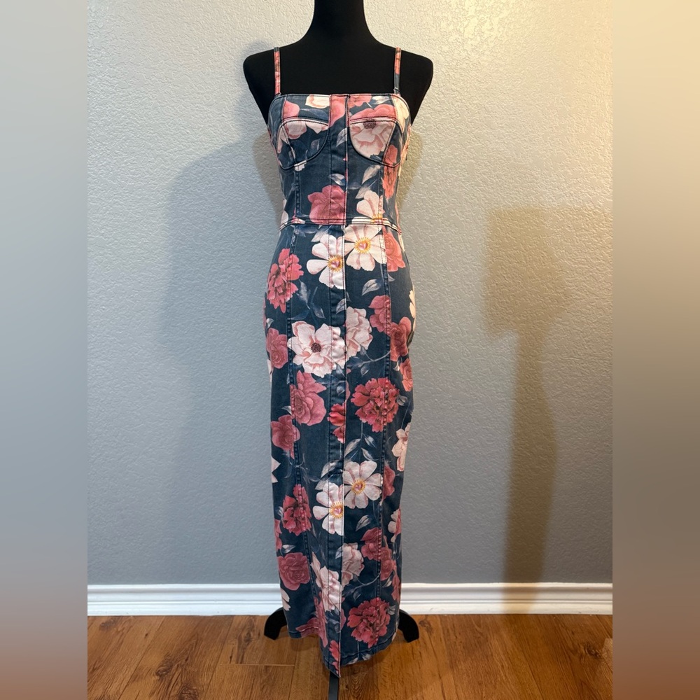 NWT Driftwood Sweetheart Masquerade Floral Denim Bustier Dress Sizes S - Picture 3 of 9